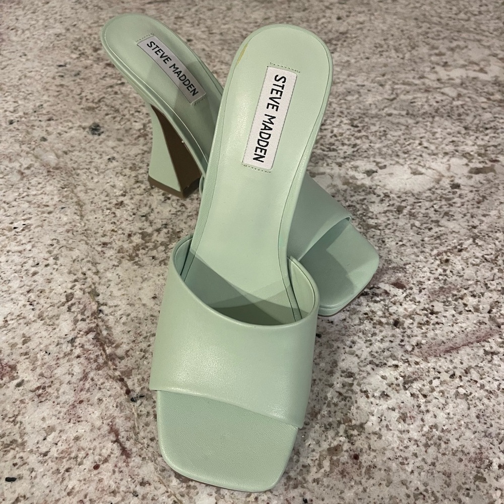 Steve Madden Mint Green Block Heel Slide Sandals
